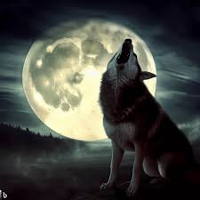 Lobo uivando sob a lua